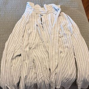 American Eagle Olive Green & White Vertical Stripe Shirt